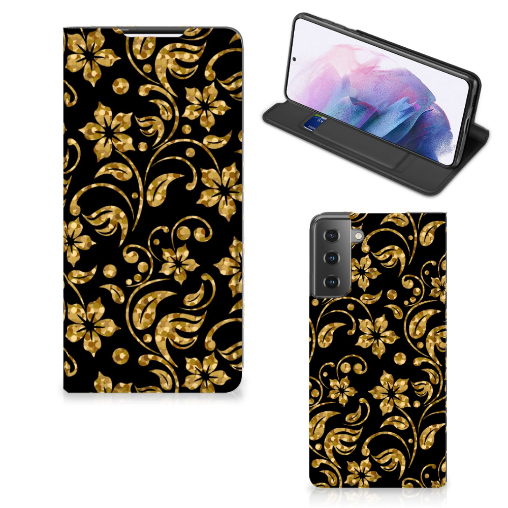 Samsung Galaxy S21 Plus Smart Cover Gouden Bloemen - B2C Telecom