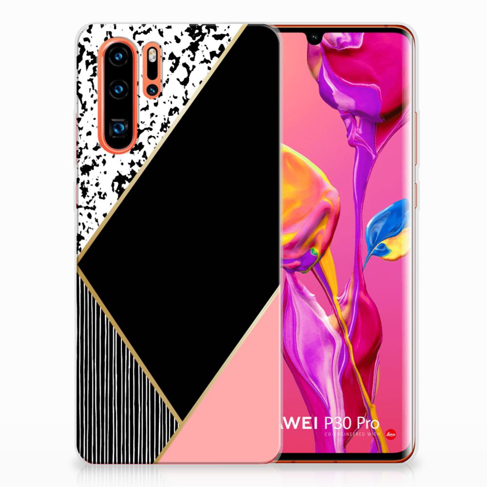 Huawei P30 Pro TPU Hoesje Zwart Roze Vormen