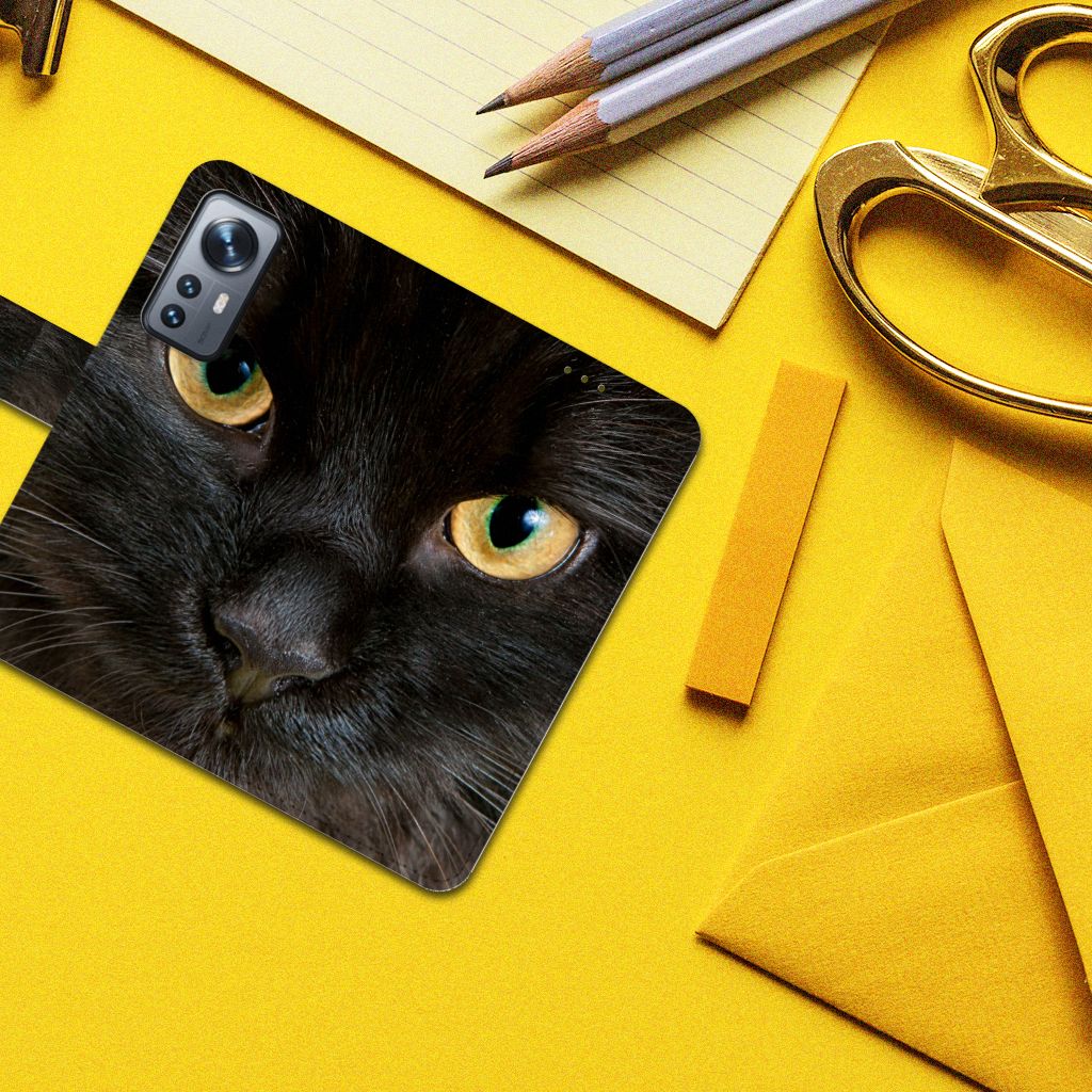 Xiaomi 12 | 12X Telefoonhoesje met Pasjes Zwarte Kat