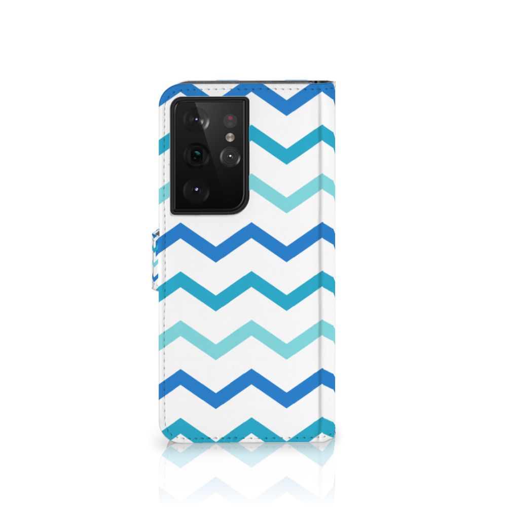 Samsung Galaxy S21 Ultra Telefoon Hoesje Zigzag Blauw