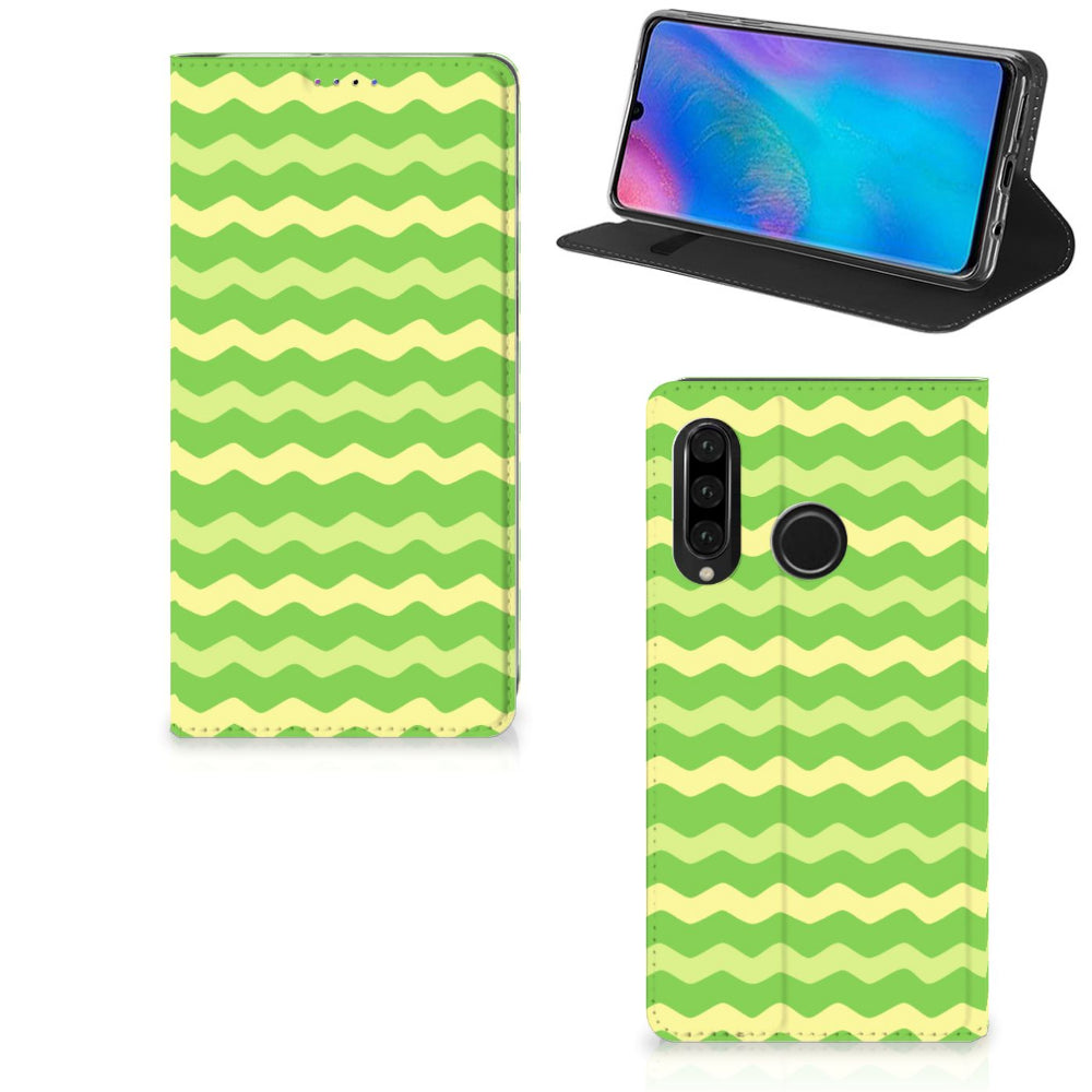 Huawei P30 Lite New Edition Hoesje met Magneet Waves Green