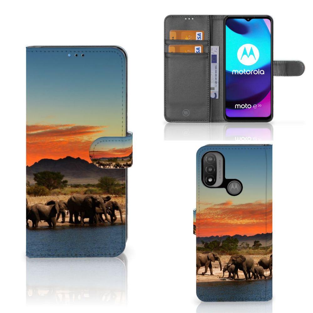 Motorola Moto E20 | E30 | E40 Telefoonhoesje met Pasjes Olifanten