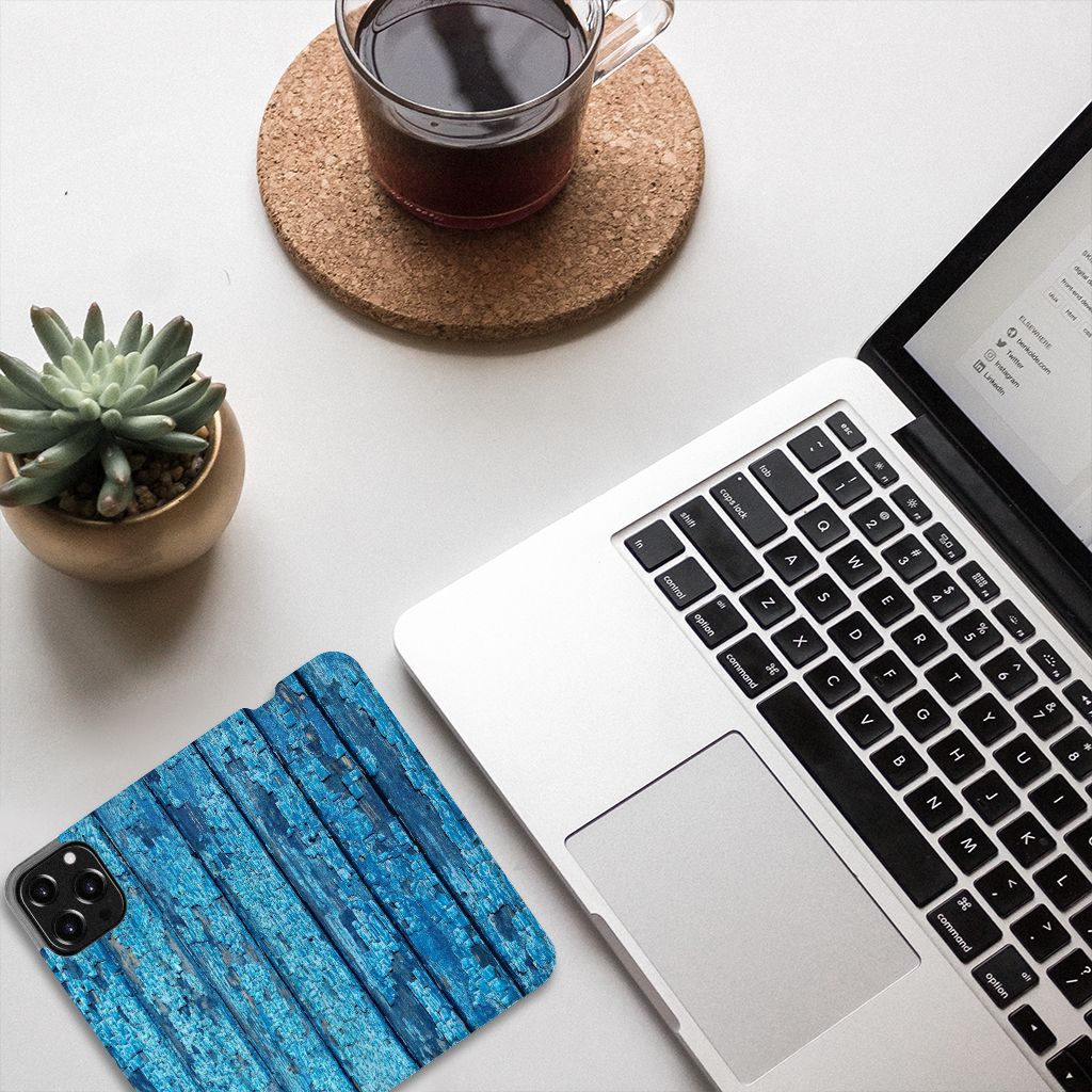 iPhone 13 Pro Max Book Wallet Case Wood Blue - B2C Telecom
