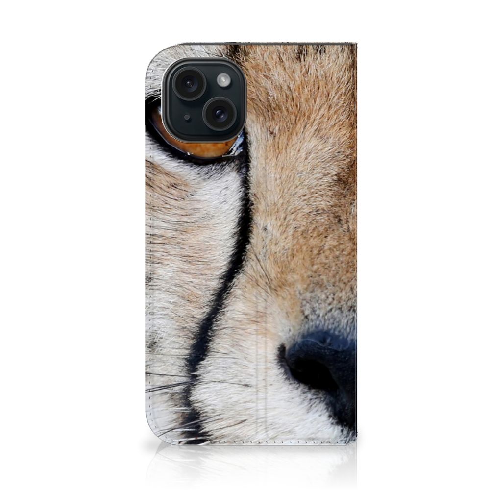 iPhone 15 Hoesje maken Cheetah met close-up van een cheetahprint design.