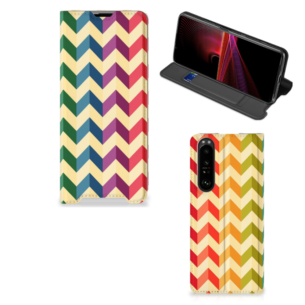 Sony Xperia 1 III Hoesje met Magneet Zigzag Multi Color - B2C Telecom
