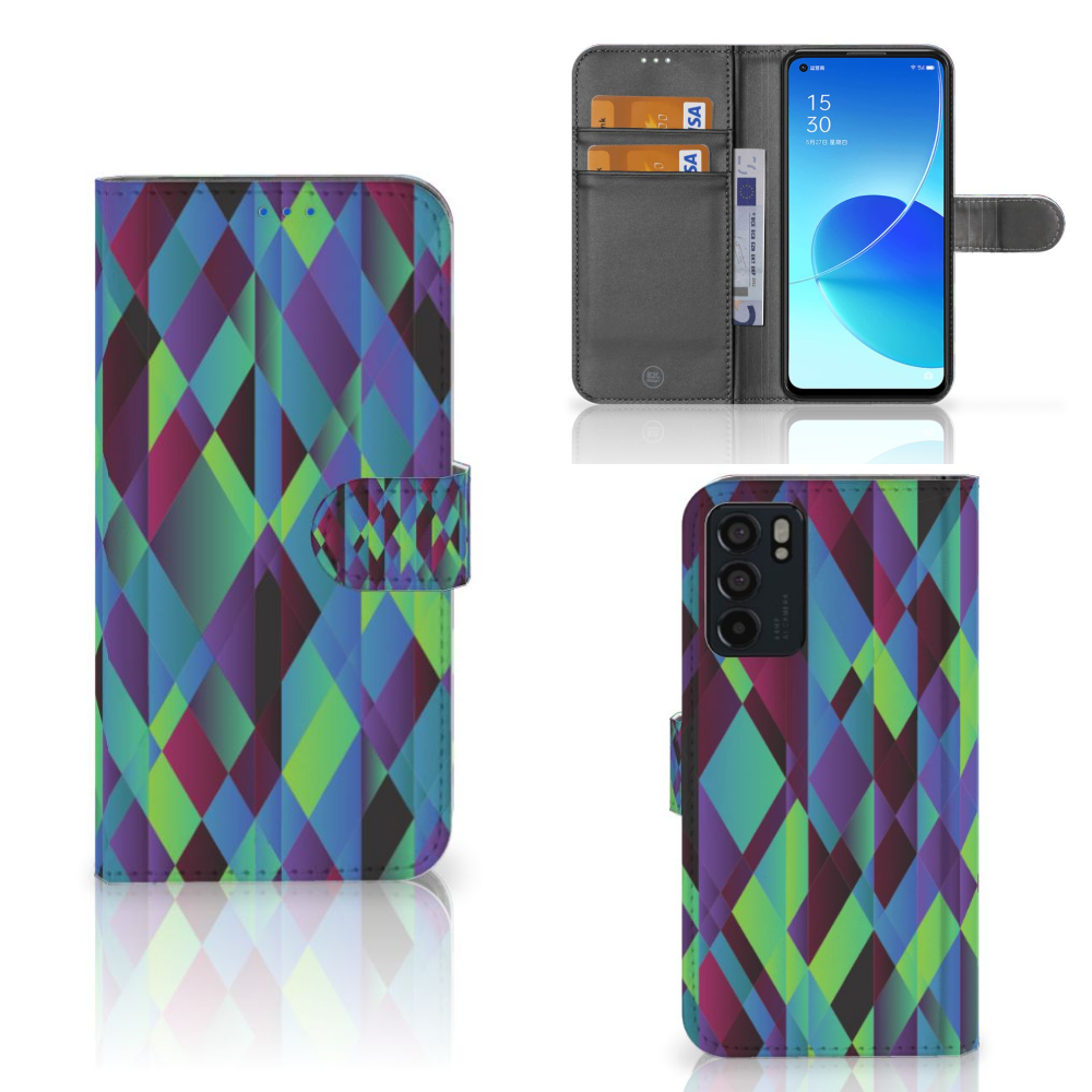 OPPO Reno6 5G Book Case Abstract Green Blue