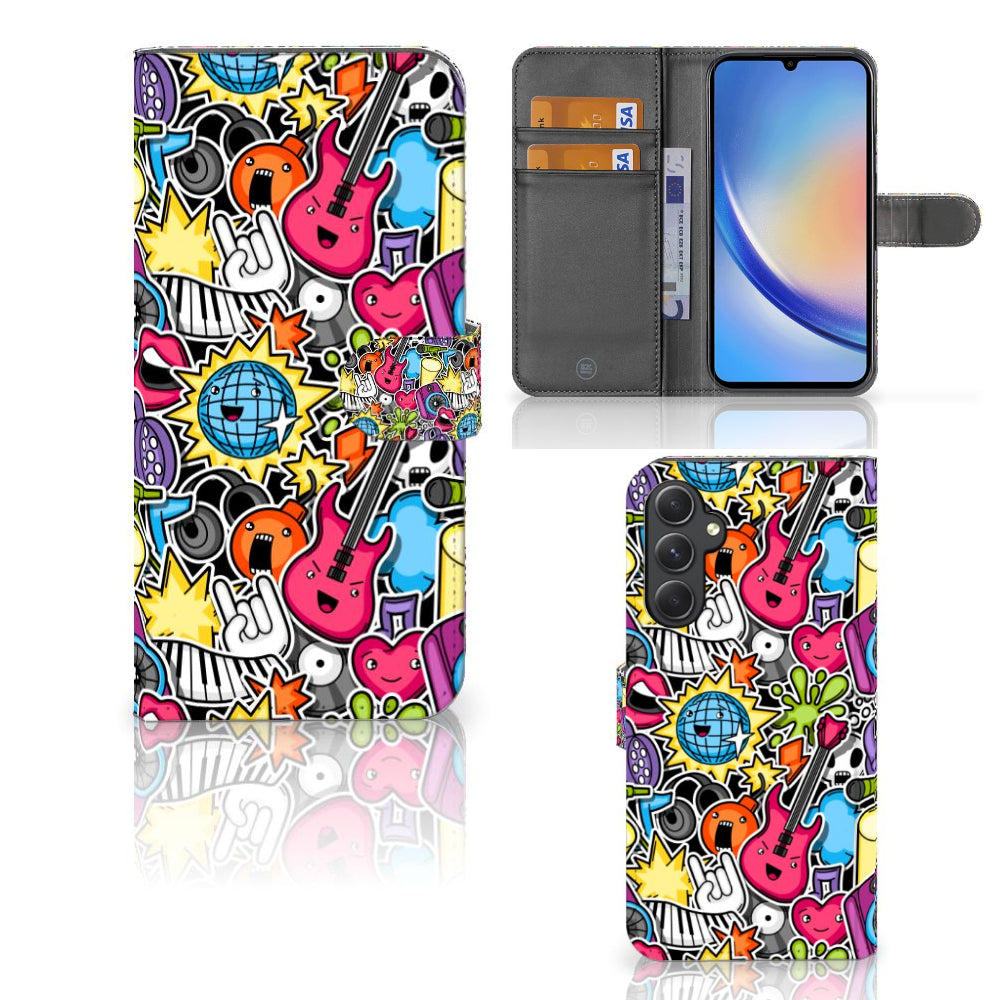 Samsung Galaxy A24 4G Wallet Case met Pasjes Punk Rock