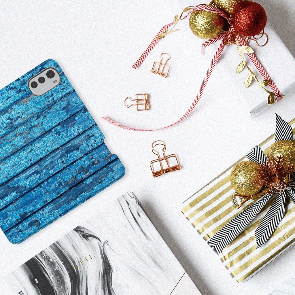 Motorola Moto E32 | Moto E32s Book Wallet Case Wood Blue - B2C Telecom