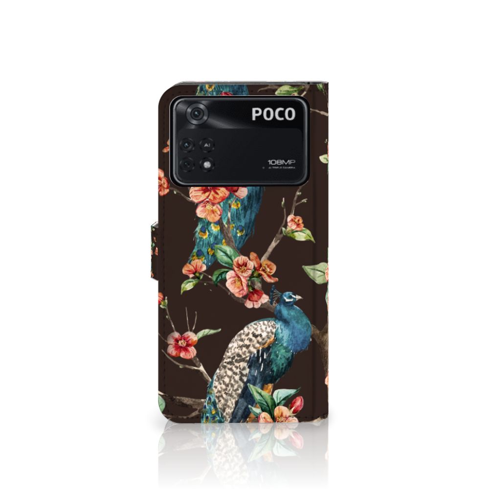 Xiaomi Poco X4 Pro 5G Telefoonhoesje met Pasjes Pauw met Bloemen