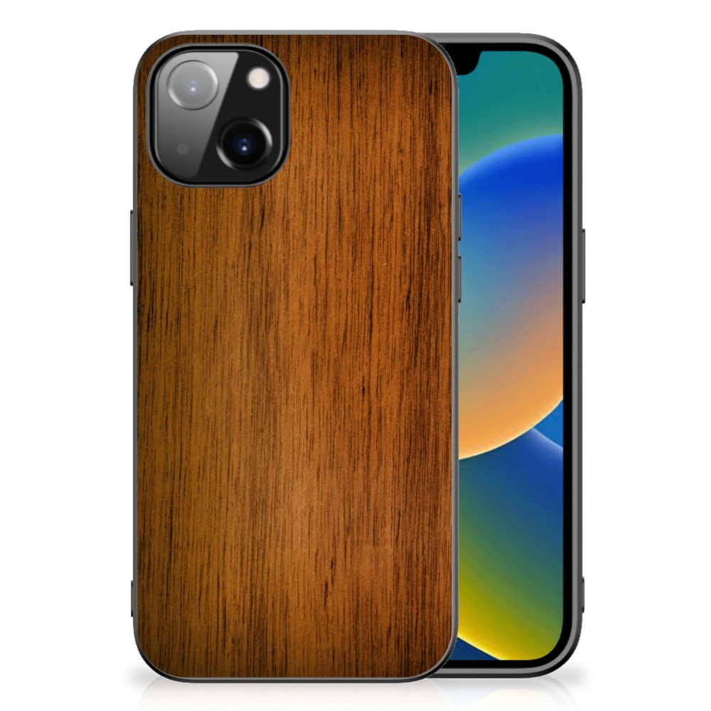 Apple iPhone 14 Houten Print Telefoonhoesje Donker Hout