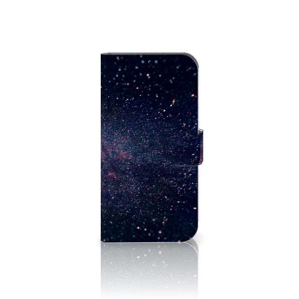 iPhone 14 Pro Book Case Stars met sterren in paarse en blauwe kleuren op zwarte achtergrond 🌌