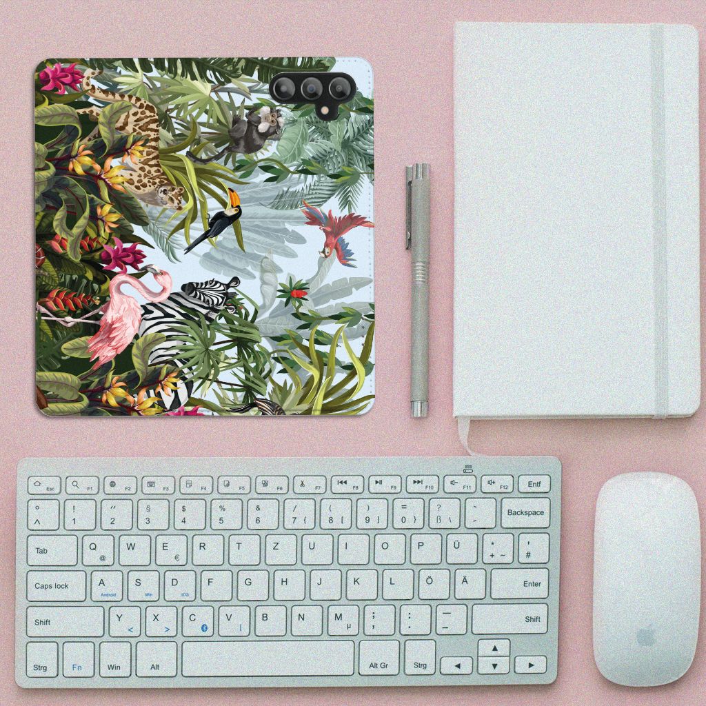 Hoesje maken voor Samsung Galaxy A14 4G Jungle met tropisch jungle design en dieren.