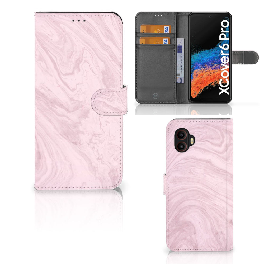 Samsung Galaxy Xcover 6 Pro Bookcase Marble Pink - Origineel Cadeau Vriendin