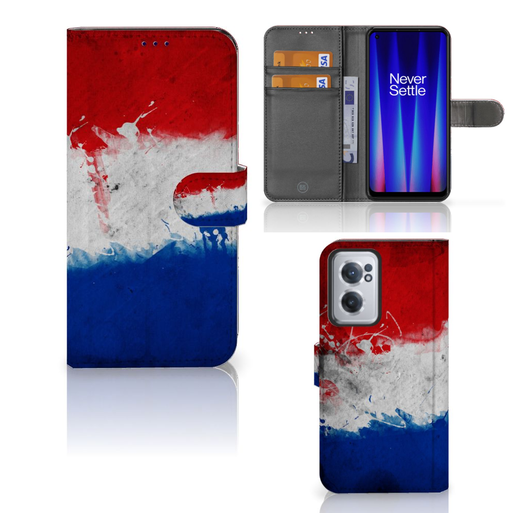 OnePlus Nord CE 2 Bookstyle Case Nederland met artistiek ontwerp van de Nederlandse vlag.