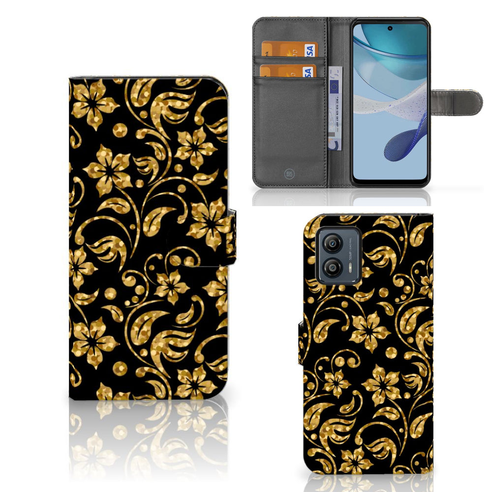 Motorola Moto G53 Hoesje Gouden Bloemen