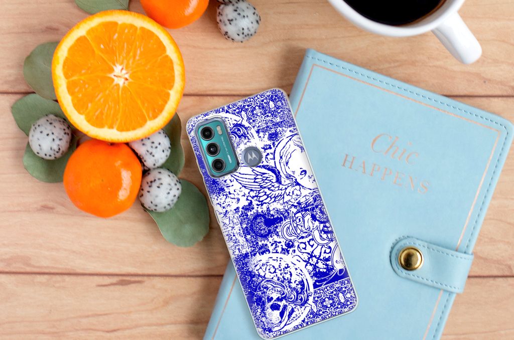 Silicone Back Case Motorola Moto G60 Angel Skull Blauw B2C Telecom