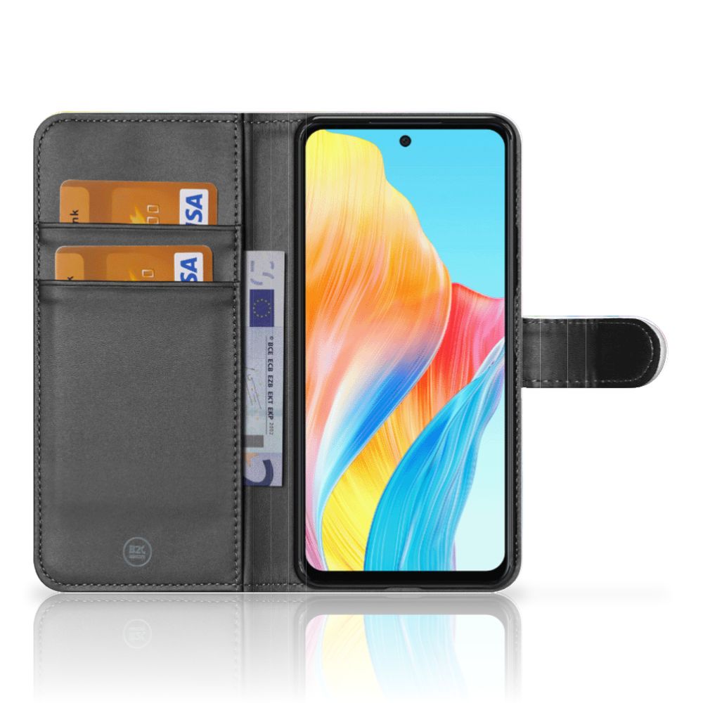 Hoesje OPPO A58 4G Watercolor Light met pasjeshouder en kleurrijk design voor optimale bescherming.