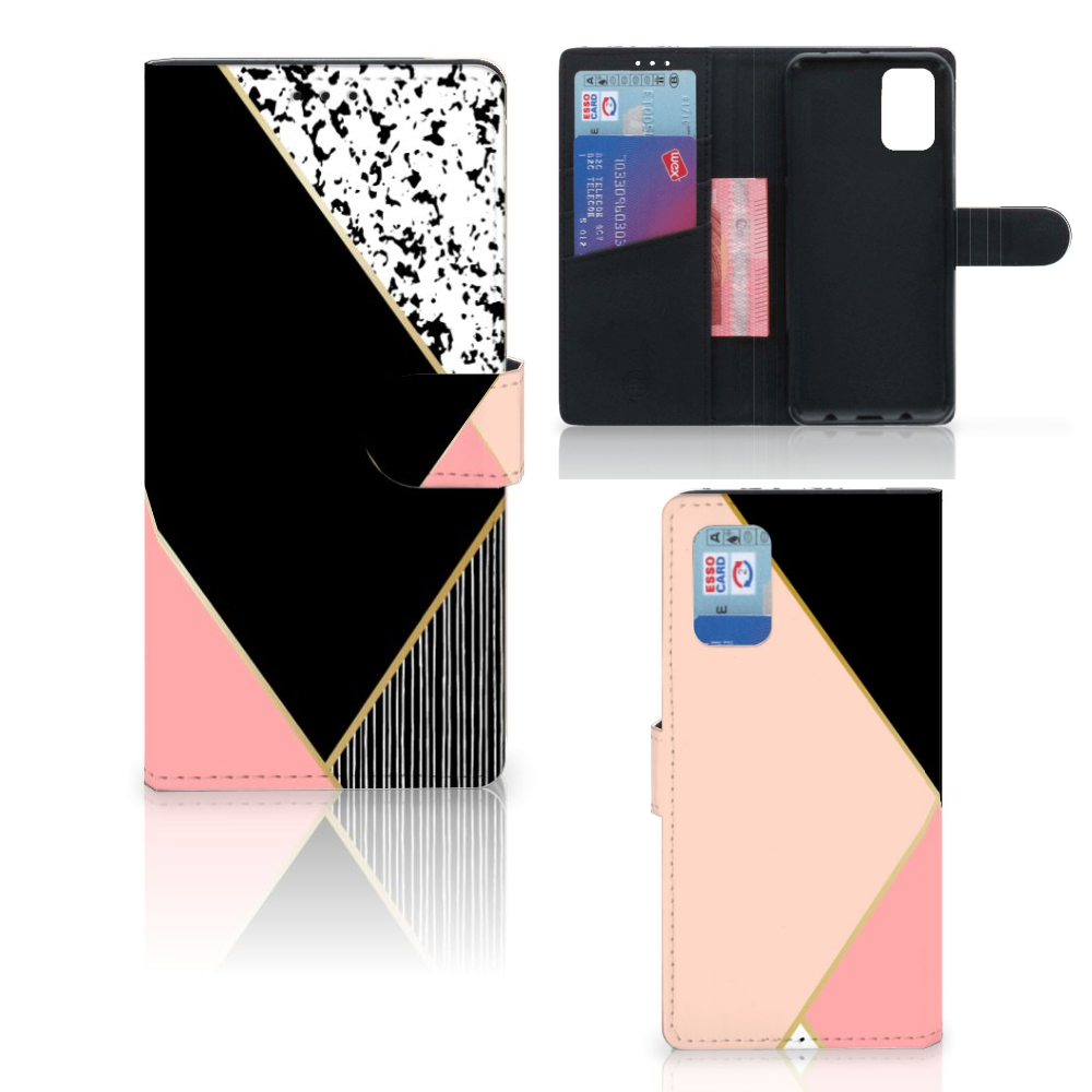 Samsung Galaxy A02s | M02s Book Case Zwart Roze Vormen