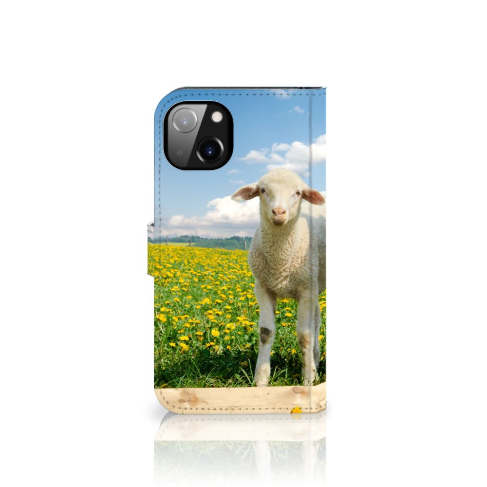 iPhone 14 Plus Telefoonhoesje met Pasjes Schaap en Lammetje