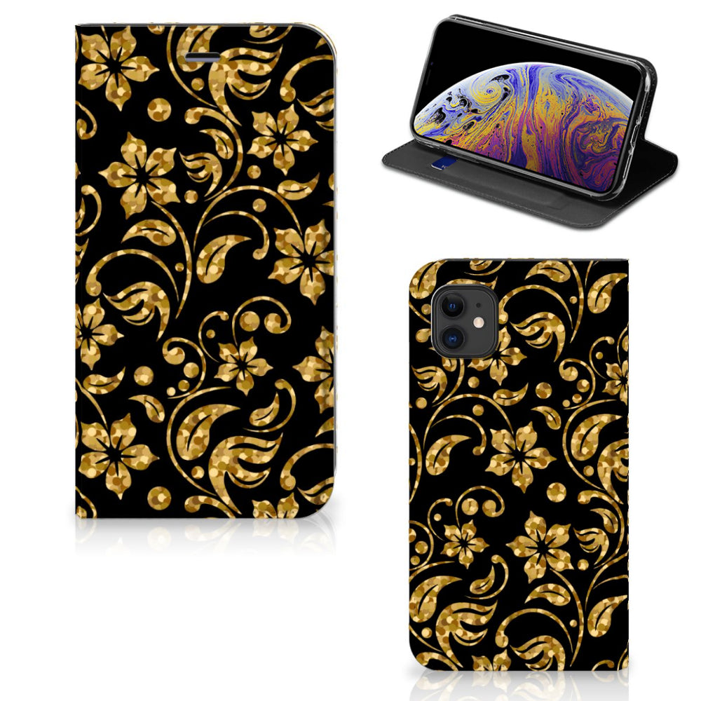 Apple iPhone 11 Smart Cover Gouden Bloemen