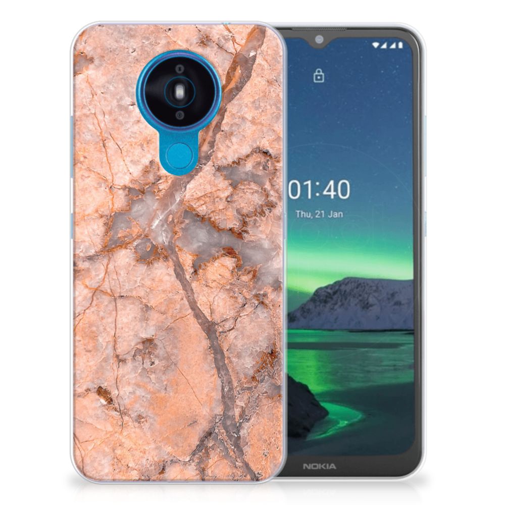 Nokia 1.4 TPU Siliconen Hoesje Marmer Oranje