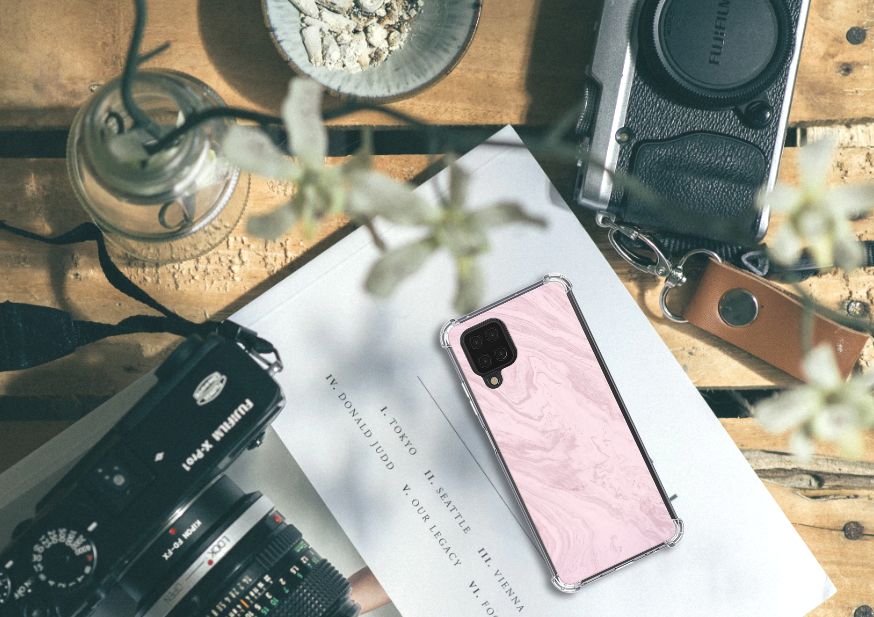 Samsung Galaxy A12 Anti-Shock Hoesje Marble Pink - Origineel Cadeau Vriendin