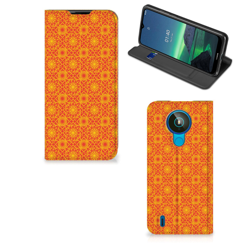 Nokia 1.4 Hoesje met Magneet Batik Oranje