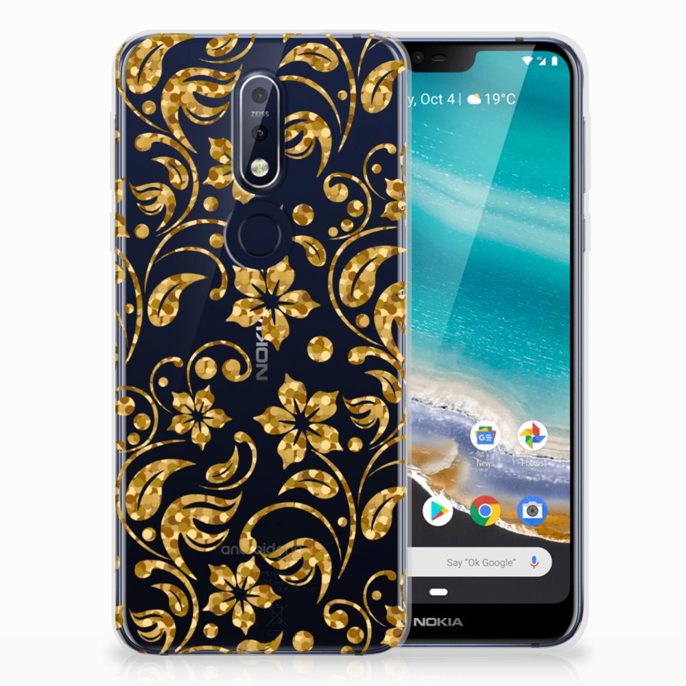 Nokia 7.1 TPU Case Gouden Bloemen