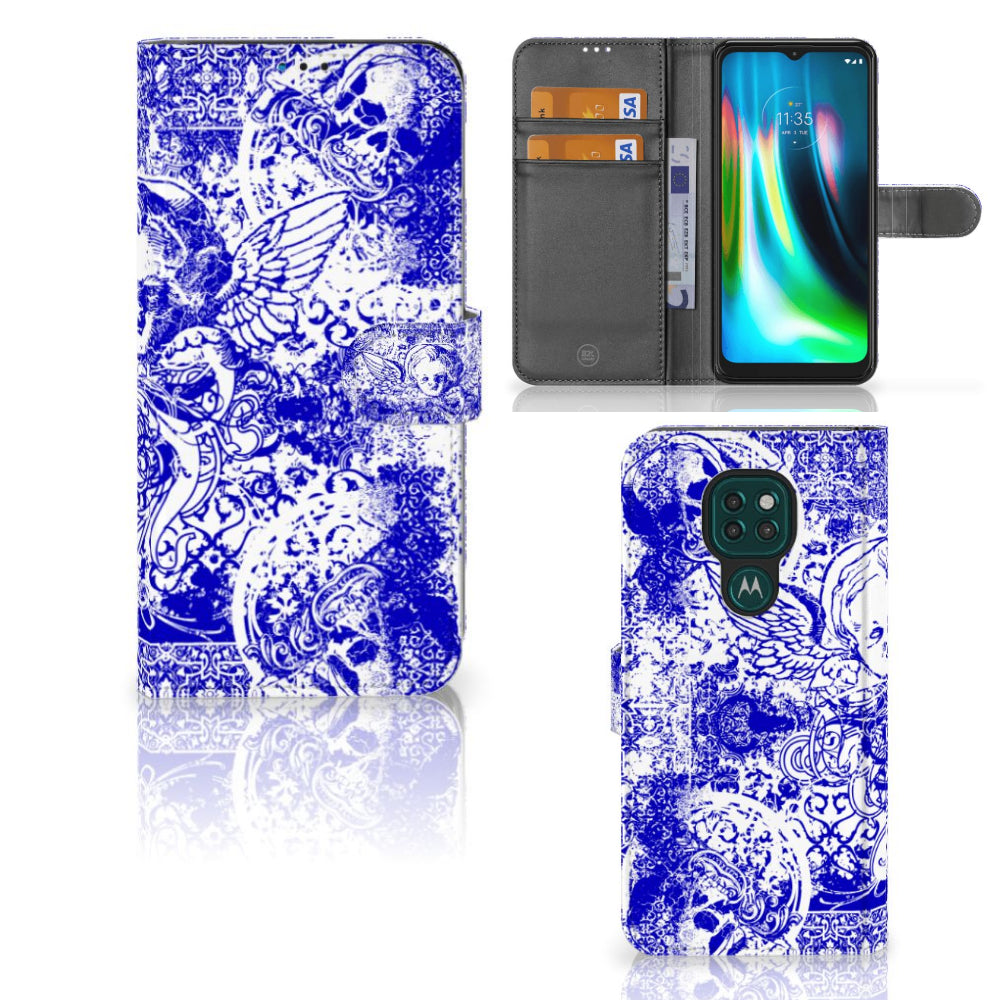 Telefoonhoesje met Naam Motorola Moto G9 Play | E7 Plus Angel Skull Blauw