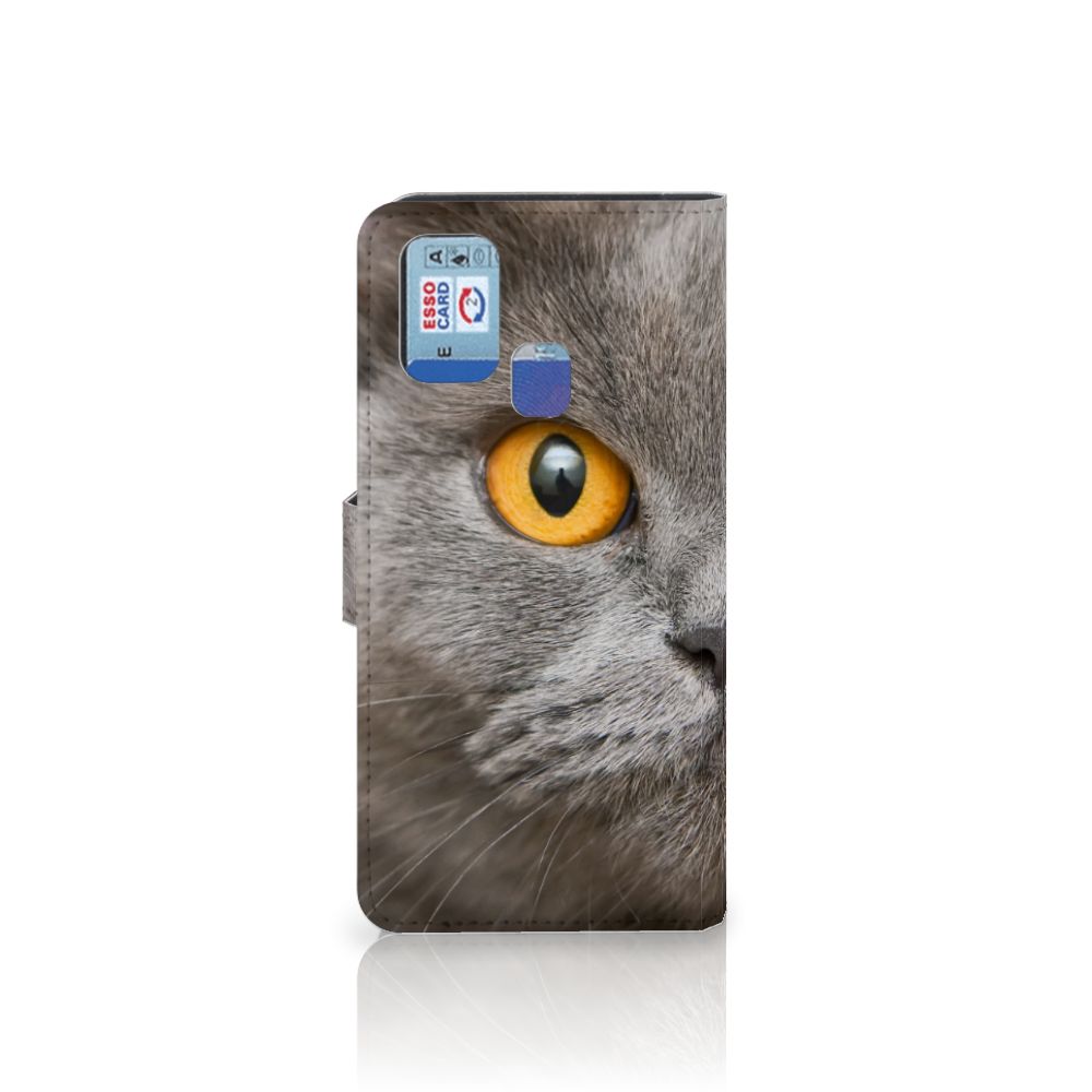 Telefoonhoesje met Pasjes Samsung Galaxy M31 Britse Korthaar met kattenoog design