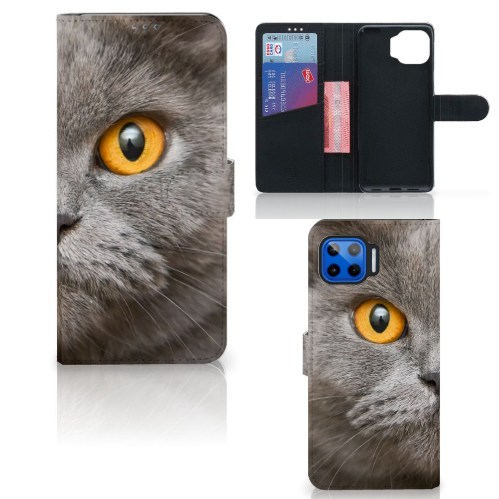 Telefoonhoesje met Pasjes Motorola Moto G 5G Plus Britse Korthaar - detail van kat met oranje oog