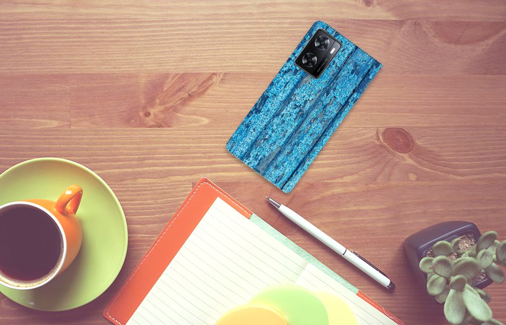 OPPO A57 | A57s | A77 4G Book Wallet Case Wood Blue - B2C Telecom