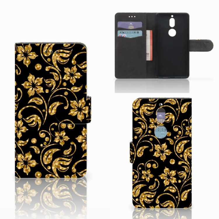 Nokia 7 Hoesje Gouden Bloemen