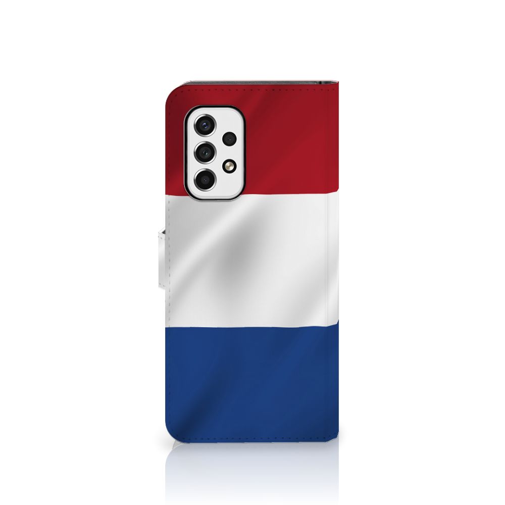 Samsung Galaxy A53 Bookstyle Case Nederlandse Vlag met artistiek ontwerp van de Nederlandse vlag.