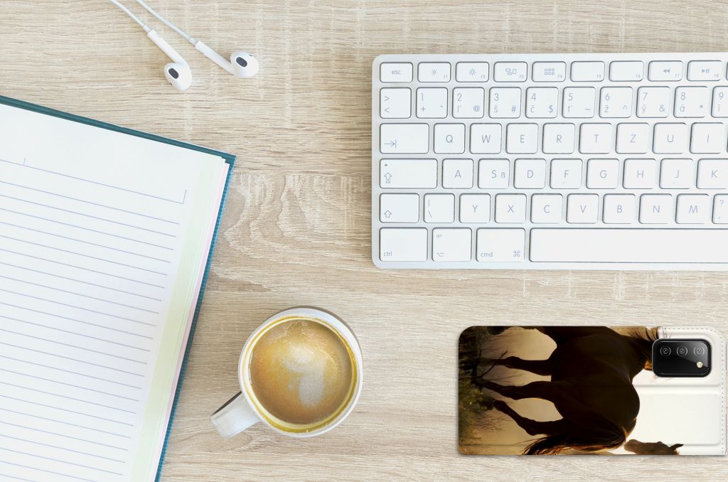 Samsung Galaxy M02s | A02s Hoesje maken Design Cowboy op bureau met notitieboek en koffie