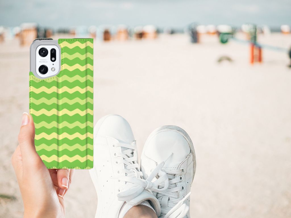OPPO Find X5 Pro Hoesje met Magneet Waves Green - B2C Telecom