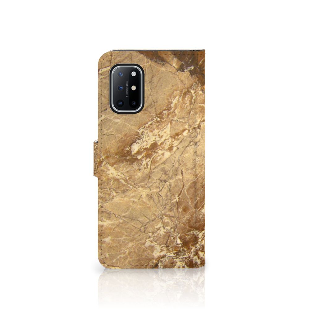 OnePlus 8T Bookcase Marmer Creme met luxe marmerdesign en TPU-bescherming voor optimale telefoonbeveiliging.