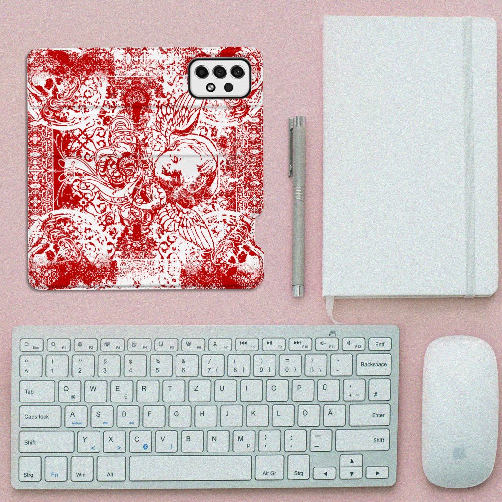 Mobiel BookCase Samsung Galaxy A73 Angel Skull Rood - B2C Telecom