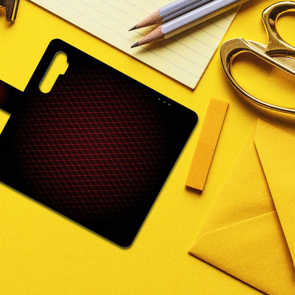 Xiaomi Mi Note 10 Lite Telefoon Hoesje Geruit Rood met minimalistisch ontwerp en ruimte voor 3 pasjes.