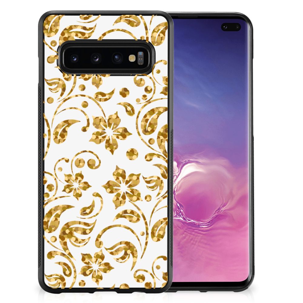 Samsung Galaxy S10+ Skin Case Gouden Bloemen