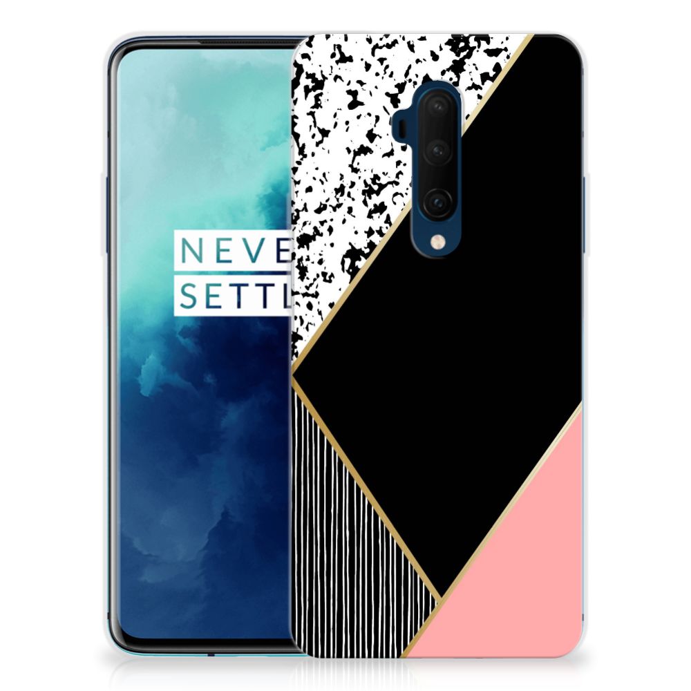 OnePlus 7T Pro TPU Hoesje Zwart Roze Vormen