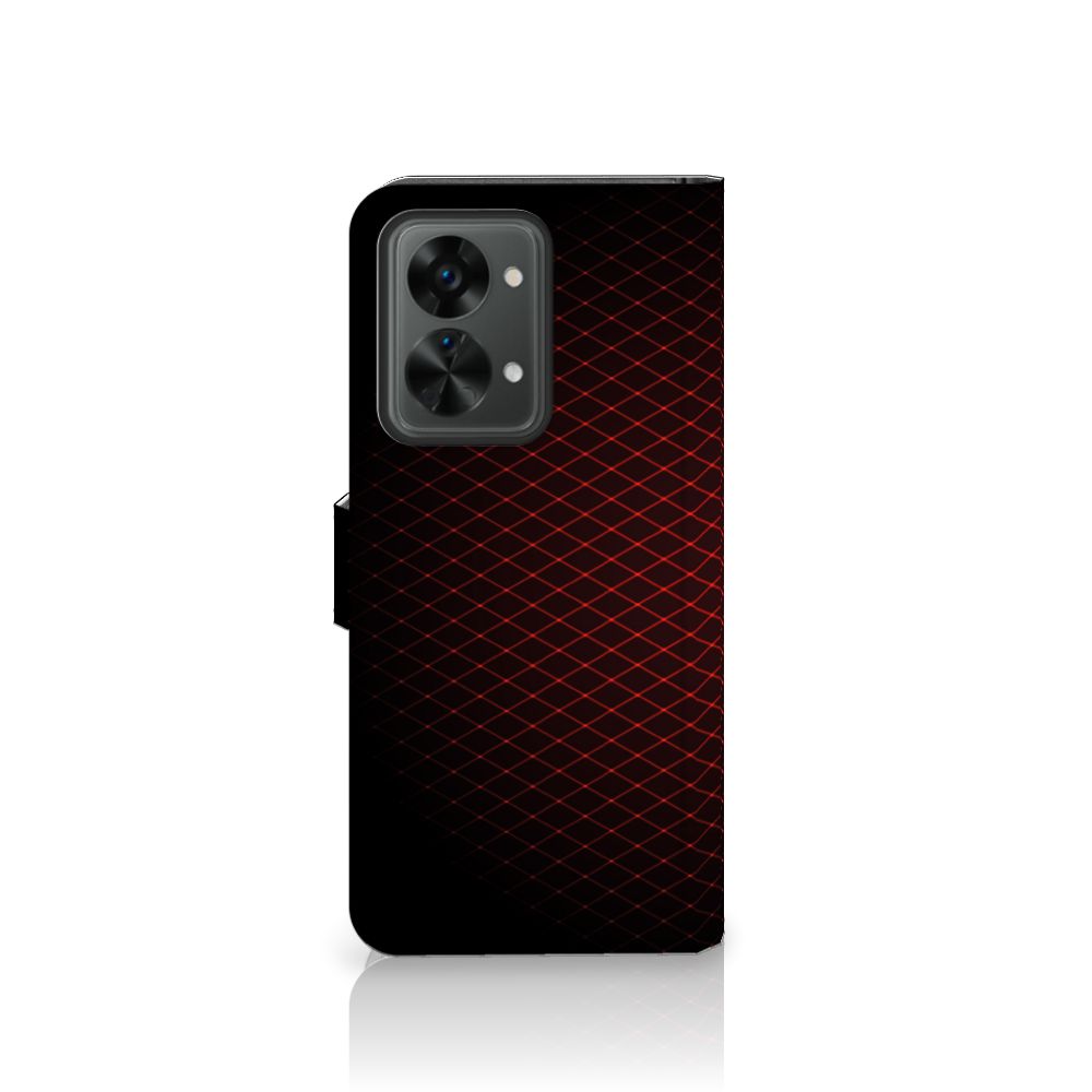 OnePlus Nord 2T Telefoon Hoesje Geruit Rood met minimalistisch design en ruimte voor 3 pasjes.