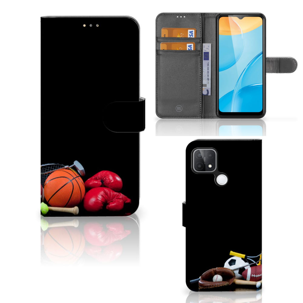 OPPO A15 Wallet Case met Pasjes Sports met sportafbeeldingen en vakken voor pasjes en geld