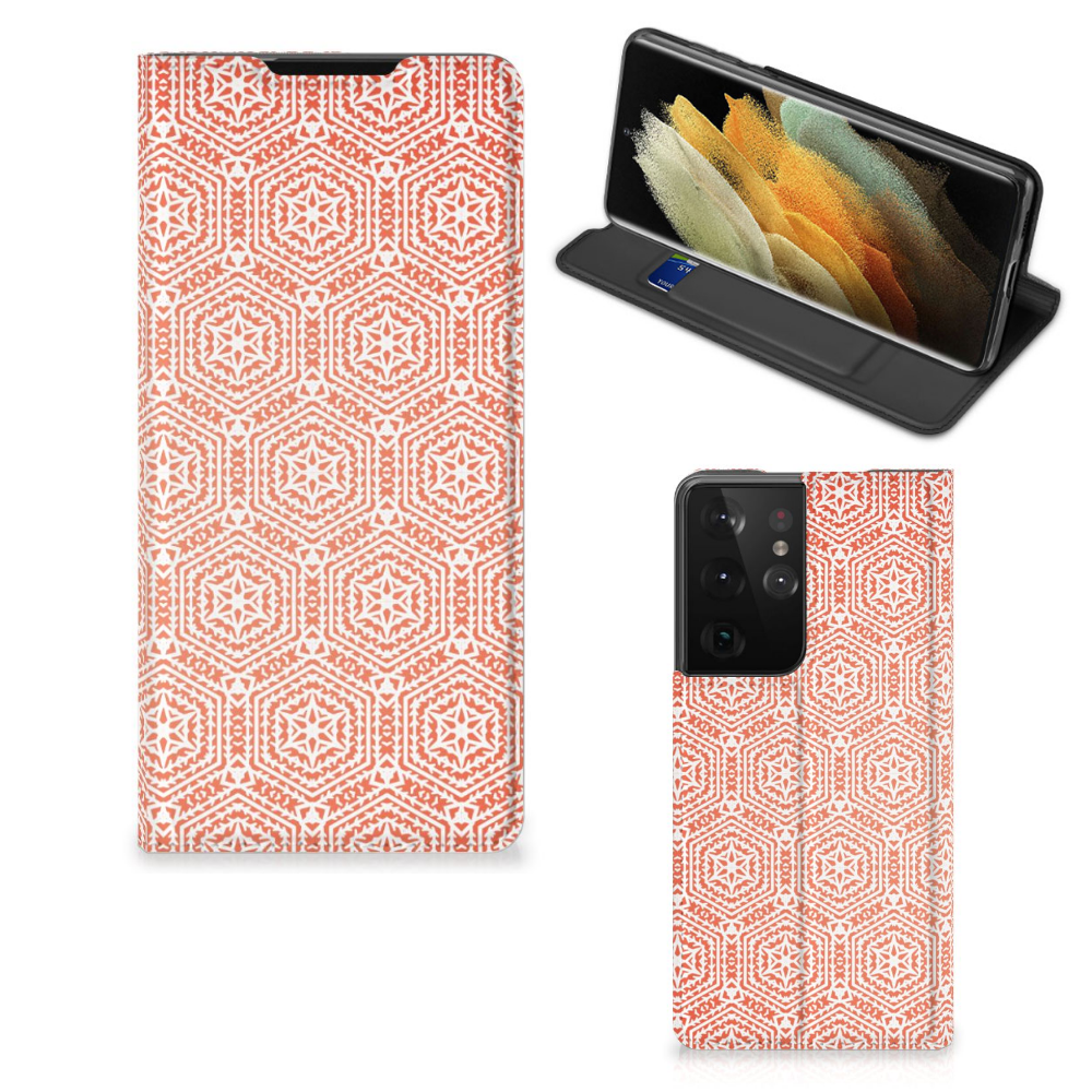Samsung Galaxy S21 Ultra Hoesje met Magneet Pattern Orange - B2C Telecom