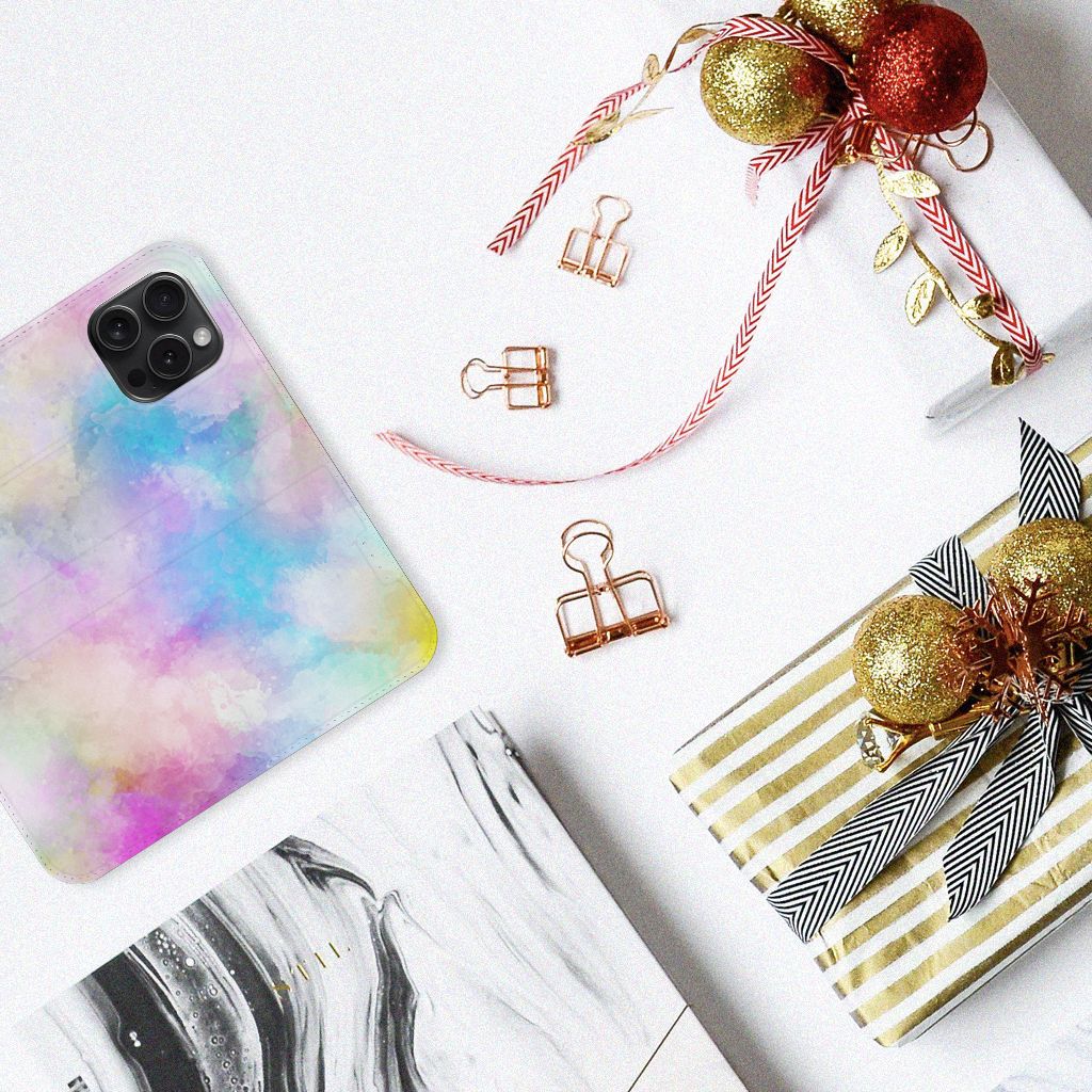 Bookcase iPhone 15 Pro Watercolor Light met kleurrijk design, perfect voor stijl en bescherming🎨.
