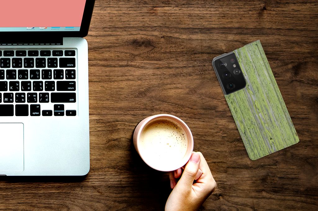 Samsung Galaxy S21 Ultra Book Wallet Case Green Wood - B2C Telecom