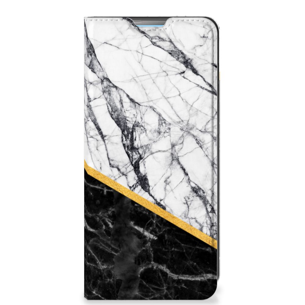 OPPO A74 4G Standcase Marmer Wit Zwart - Origineel Cadeau Man - B2C Telecom
