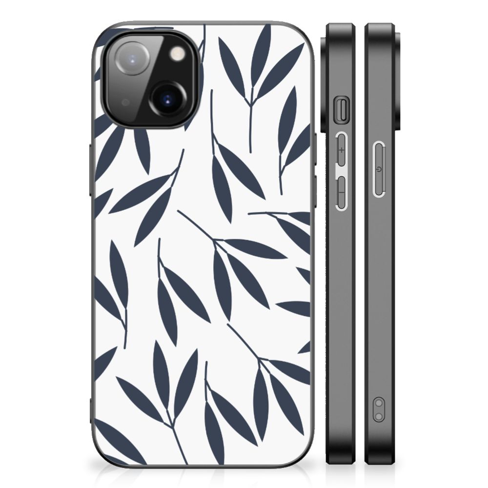 Apple iPhone 13 | iPhone 14 Bloemen Hoesje Leaves Blue