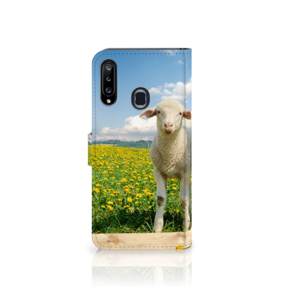 Samsung Galaxy A20s Telefoonhoesje met Pasjes Schaap en Lammetje