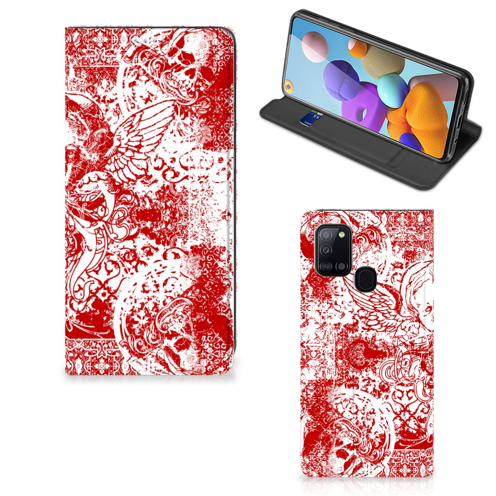 Mobiel BookCase Samsung Galaxy A21s Angel Skull Rood - B2C Telecom